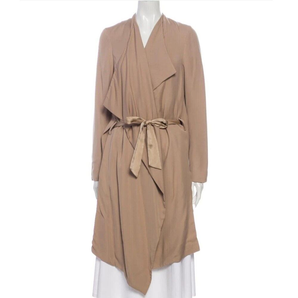 Allsaints Iza Coat Open Draped Front Belted Knee Length Neutrals Tan Size 6‎
